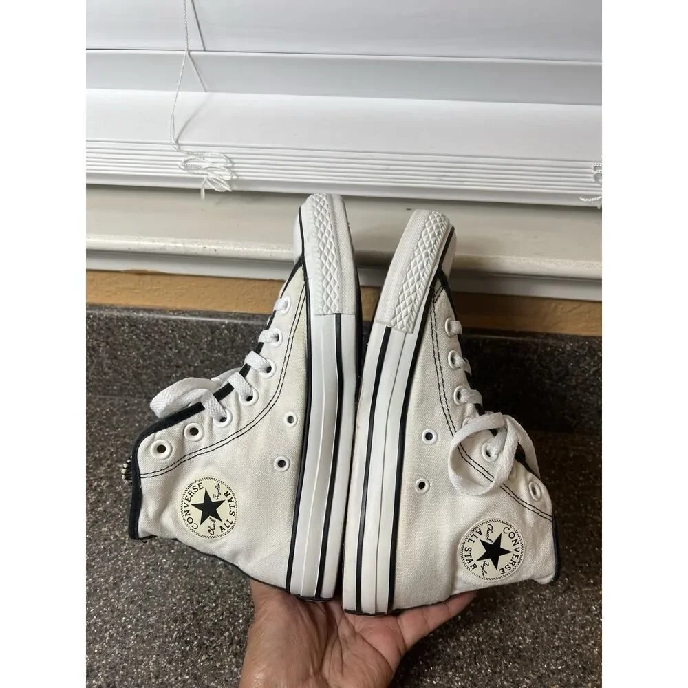 Converse All Star Big Kids Junior Sz 4 White/Black High Top Lace Up Sneaker Shoe